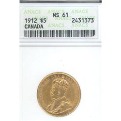 5 Dollars Gold 1912, ANACS certified MS