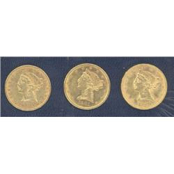 $5.00 Gold 1880, 1881 & 1883, EF-40 to 