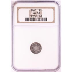 1860 Three Cent Silver Piece Coin NGC AU58