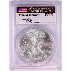 2014 $1 American Silver Eagle Coin PCGS MS70 John Mercanti Signature
