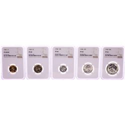 1958 (5) Coin Proof Set Graded NGC PF66/68