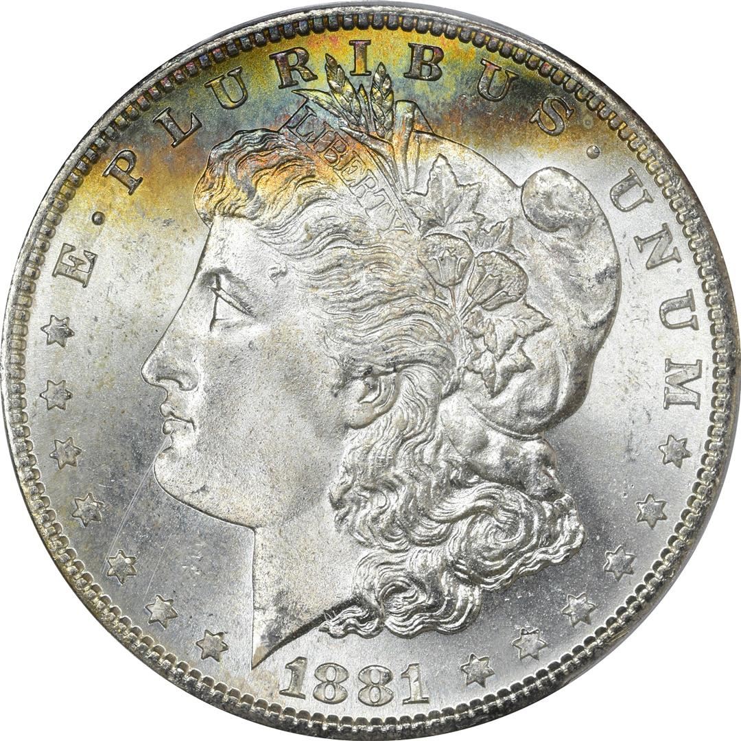 1881 S 1 Morgan Silver Dollar Coin PCGS MS64 Amazing Toning 1881-s-1-morgan-silver-dollar-coin-pcgs-ms64-amazing-toning