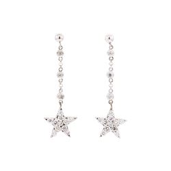 14KT White Gold 1.20 ctw Diamond Star Dangle Earrings
