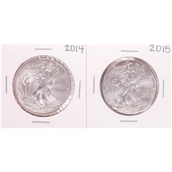 Lot of 2014-2015 $1 American Silver Eagle Coins