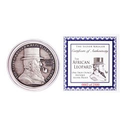 The Silver Kruger African Leopard 1 oz Antique Silver Proof Round w/COA