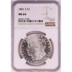 1881-S $1 Morgan Silver Dollar Coin NGC MS64