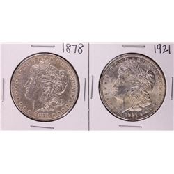 1878 & 1921 First & Last Year $1 Morgan Silver Dollar Coin Set