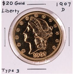 1907-D $20 Liberty Head Double Eagle Gold Coin