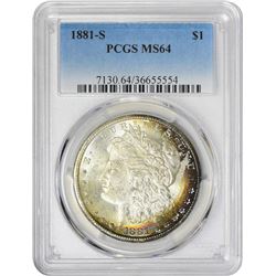 1881-S $1 Morgan Silver Dollar Coin PCGS MS64 Amazing Toning