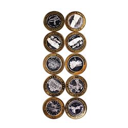 Mixed Lot of (10) .999 Silver Casino $10 Limited Edition Gaming Tokens