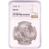 Image 1 : 1923 $1 Peace Silver Dollar Coin NGC MS65