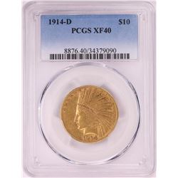1914-D $10 Indian Head Eagle Gold Coin PCGS XF40