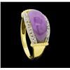 Image 4 : 14KT Yellow Gold Ladies 0.10 ctw Diamond and Lavender Jade Ring
