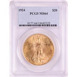 1924 $20 St. Gaudens Double Eagle Gold Coin PCGS MS64