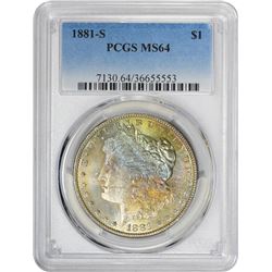 1881-S $1 Morgan Silver Dollar Coin PCGS MS64 Amazing Toning