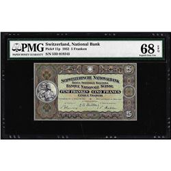 1952 Switzerland 5 Franken Note Pick# 11p PMG Superb Gem Uncirculated 68EPQ