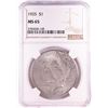Image 1 : 1925 $1 Peace Silver Dollar Coin NGC MS65