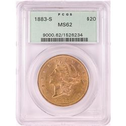 1883-S $20 Liberty Head Double Eagle Gold Coin PCGS MS62 Old Green Holder