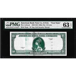 1929 10 Unit American Bank Note Co. "Test Note" PMG Choice Uncirculated 63EPQ