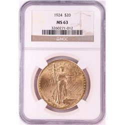 1924 $20 St. Gaudens Double Eagle Gold Coin NGC MS63