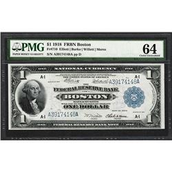 1918 $1 Federal Reserve Bank Note Boston Fr.710 PMG Choice Uncirculated 64