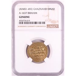 AH451-492 Ghaznavid Dinar A-1637 Ibrahim Gold Coin NGC Genuine