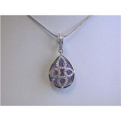 213 18k White Gold Necklace w/Amethyst/ Diamond Pendant