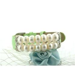 233 Leather Bracelet with Silver and Pearls