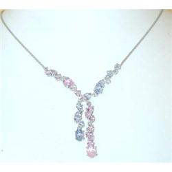 3416 BJC 14KW Gold Multi Color Gemstone Necklace w/Dia