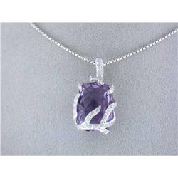 4079 14k White Gold Necklace w/Amethyst/Diamond Pendant
