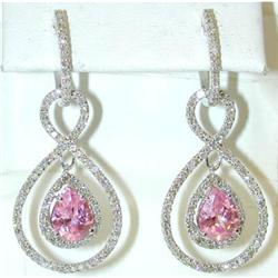 4098 14KW Gold Earrings w/ Pink Quartz/ Diamonds