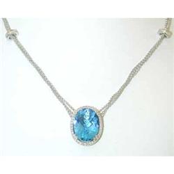 4110 EFJ 14KW Gold Necklace w/Blue Topaz/Dia Pendant
