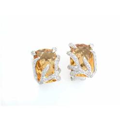 4129 14k White Gold with Citrine and Diamond Earrings