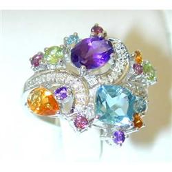 2580 14KW Gold Multi Gemstone Ring w/Diamond
