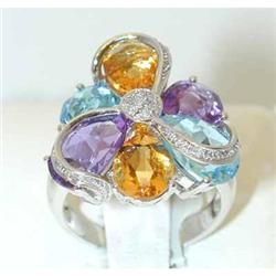 3211 14KW Gold MultiColor Stones Ring w/Diamond