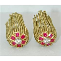 4802 18K Gold Diamond/Ruby Earrings