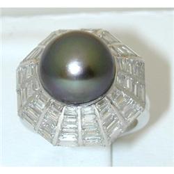 911 JW Platinum Diamonds Ring w/Gray Pearl