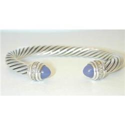 930 DAVID YURMAN Silver Bangle w/Chalcedony/Diamond