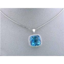4819 14k White Gold Necklace w/Topaz/Diamond Pendant