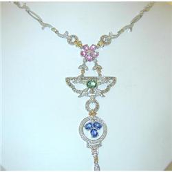 2310 SALAVETTI 18KW Gold Necklace w/Dia/MultiGemstones