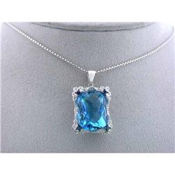 5113 14k White Gold Necklace w/Diamonds/Topaz/ Sapphire