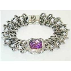 5142 DAVID YURMAN Silver Bracelet w/ Amethyst/ Diamonds