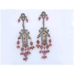 7189 18k Gold/ Silver Earrings w/ Tourmaline and Diamon