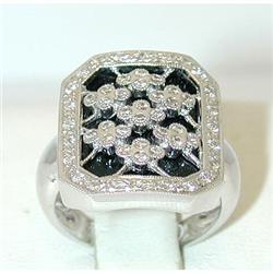 7205 18KW Gold Ring w/ Onyx/ Diamonds