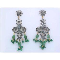 7223 14k Gold/Silver Earrings with Emerald and Diamonds