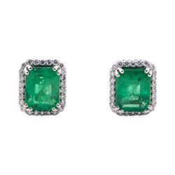 3.71 ctw Emerald and Diamond Earrings - Platinum