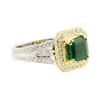 Image 1 : 3.11 ctw Square Step Emerald And Diamond Ring - 18KT White And Yellow Gold