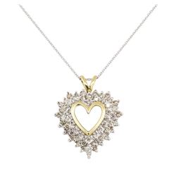 1.30 ctw Diamond Heart Shaped Pendant with Chain - 14KT Yellow and White Gold