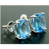 Image 4 : 14k White Gold Cushion Cut Natural Blue Topaz Solitaire  Stud Earrings