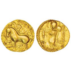 Ancient India: Gupta Empire, gold dinar of Samudra Gupta (345-375 AD), 'Ashwamedha' type, 7.72g
